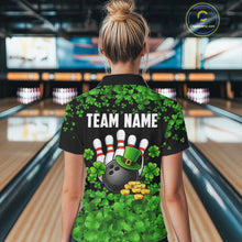 Load image into Gallery viewer, Custom Green clover pattern Bowling shirts for Women, St Patrick's Day bowling apparel, bowling gifts NQS11512