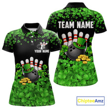 Load image into Gallery viewer, Custom Green clover pattern Bowling shirts for Women, St Patrick's Day bowling apparel, bowling gifts NQS11512