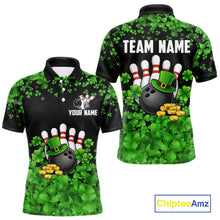 Load image into Gallery viewer, Custom Green clovers pattern Bowling shirts for men, St Patrick's Day bowling apparel, bowling gifts NQS11512