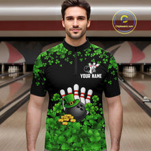 Load image into Gallery viewer, Custom Green clovers pattern Bowling shirts for men, St Patrick's Day bowling apparel, bowling gifts NQS11512
