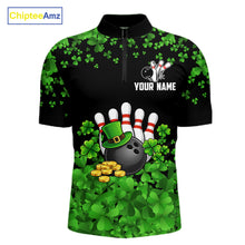 Load image into Gallery viewer, Custom Green clovers pattern Bowling shirts for men, St Patrick's Day bowling apparel, bowling gifts NQS11512