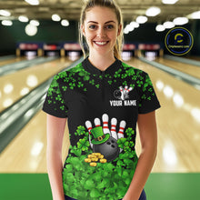 Load image into Gallery viewer, Custom Green clover pattern Bowling shirts for Women, St Patrick's Day bowling apparel, bowling gifts NQS11512