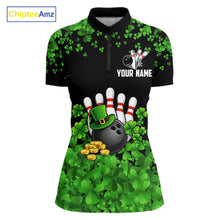 Load image into Gallery viewer, Custom Green clover pattern Bowling shirts for Women, St Patrick's Day bowling apparel, bowling gifts NQS11512