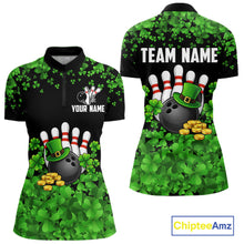 Load image into Gallery viewer, Custom Green clover pattern Bowling shirts for Women, St Patrick's Day bowling apparel, bowling gifts NQS11512