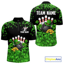 Load image into Gallery viewer, Custom Green clovers pattern Bowling shirts for men, St Patrick's Day bowling apparel, bowling gifts NQS11512