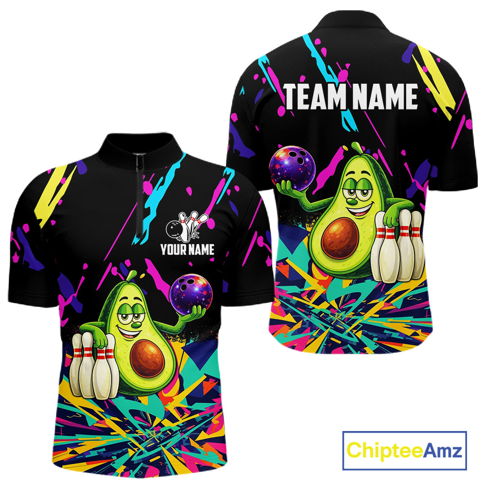 Colorful bowling jerseys funny avocado Bowling Shirts for Men Custom Bowling Team shirts for bowlers NQS11520