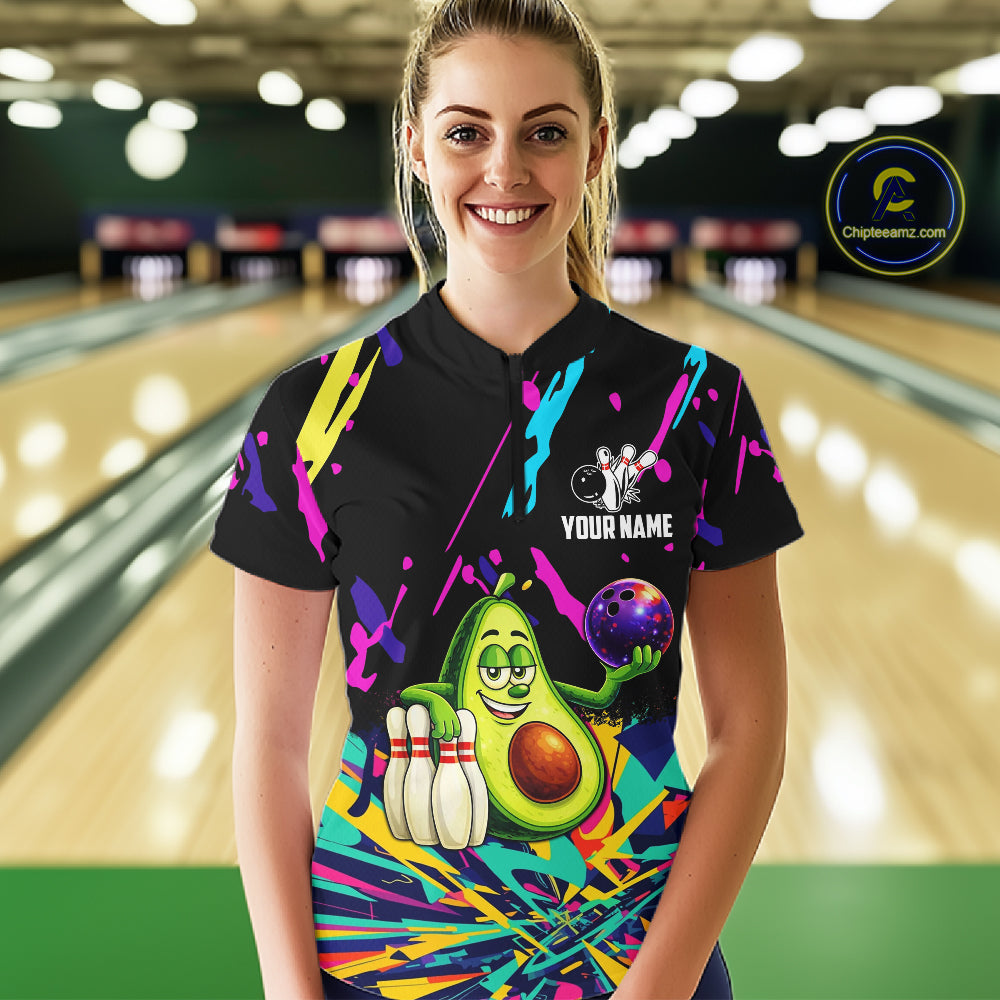 Colorful bowling jerseys funny avocado Bowling Shirts for Women Custom Bowling Team shirt for bowlers NQS11520