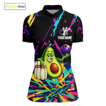 Colorful bowling jerseys funny avocado Bowling Shirts for Women Custom Bowling Team shirt for bowlers NQS11520
