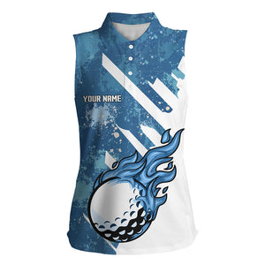 Blue and white golf ball flame Women sleeveless polo shirt custom golf shirts, ladies golf clothing NQS7506