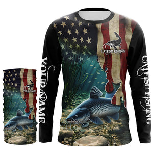 Catfish Fishing American Flag Patriotic Custom Long sleeve fishing shirt, personalized fishing gift NQS484