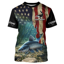 Load image into Gallery viewer, Catfish Fishing American Flag Patriotic Custom Long sleeve fishing shirt, personalized fishing gift NQS484