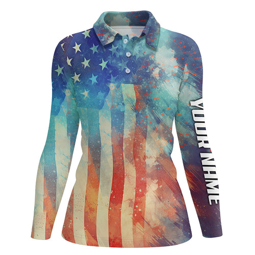 Womens golf polo shirt American flag Fourth of july custom patriotic golf shirt for ladies NQS5792
