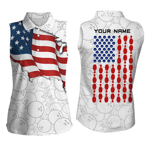 American Flag Bowling Shirt for womens Custom sleeveless polo Shirts for Team Patriots Bowlers NQS5794