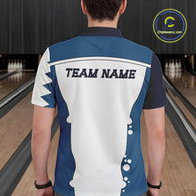 Load image into Gallery viewer, White and Blue Shark Bowling Polo, Quarter Zip shirts for men custom shark bowling team jerseys NQS10159