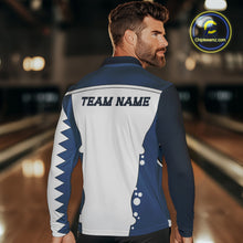 Load image into Gallery viewer, White and Blue Shark Bowling Polo, Quarter Zip shirts for men custom shark bowling team jerseys NQS10159