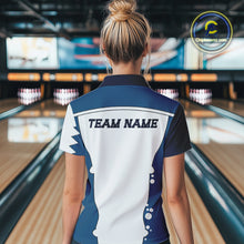 Load image into Gallery viewer, White and Blue Shark Bowling Polo, Quarter Zip shirts for Womens custom shark bowling team jerseys NQS10159