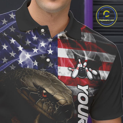Smoke American Flag Cobra Snake Bowling Shirts for Men Custom patriotic Team Bowling jerseys NQS10286