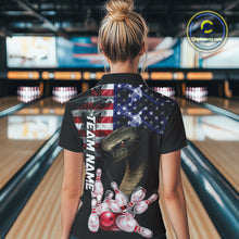 Load image into Gallery viewer, Smoke American Flag Cobra Snake Bowling Shirts For Women Custom patriotic Team Bowling jerseys NQS10286