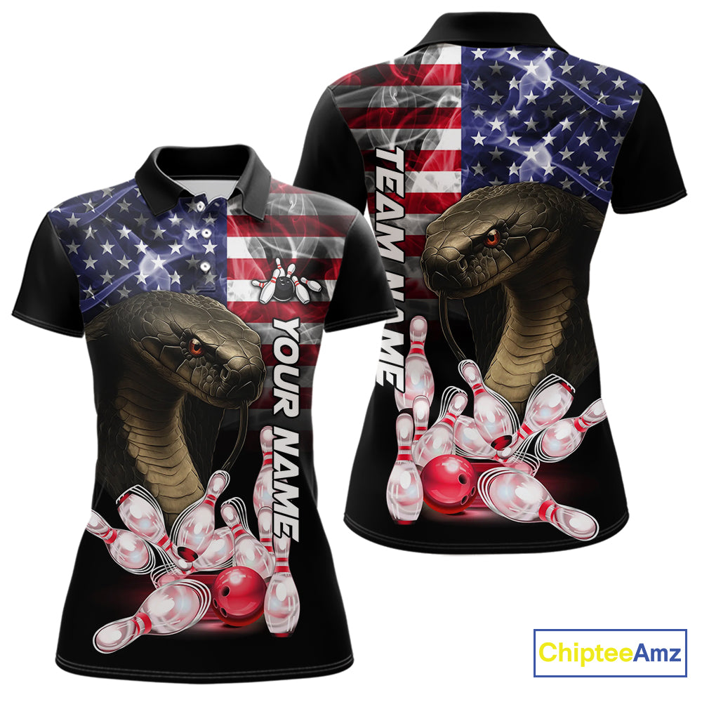 Smoke American Flag Cobra Snake Bowling Shirts For Women Custom patriotic Team Bowling jerseys NQS10286