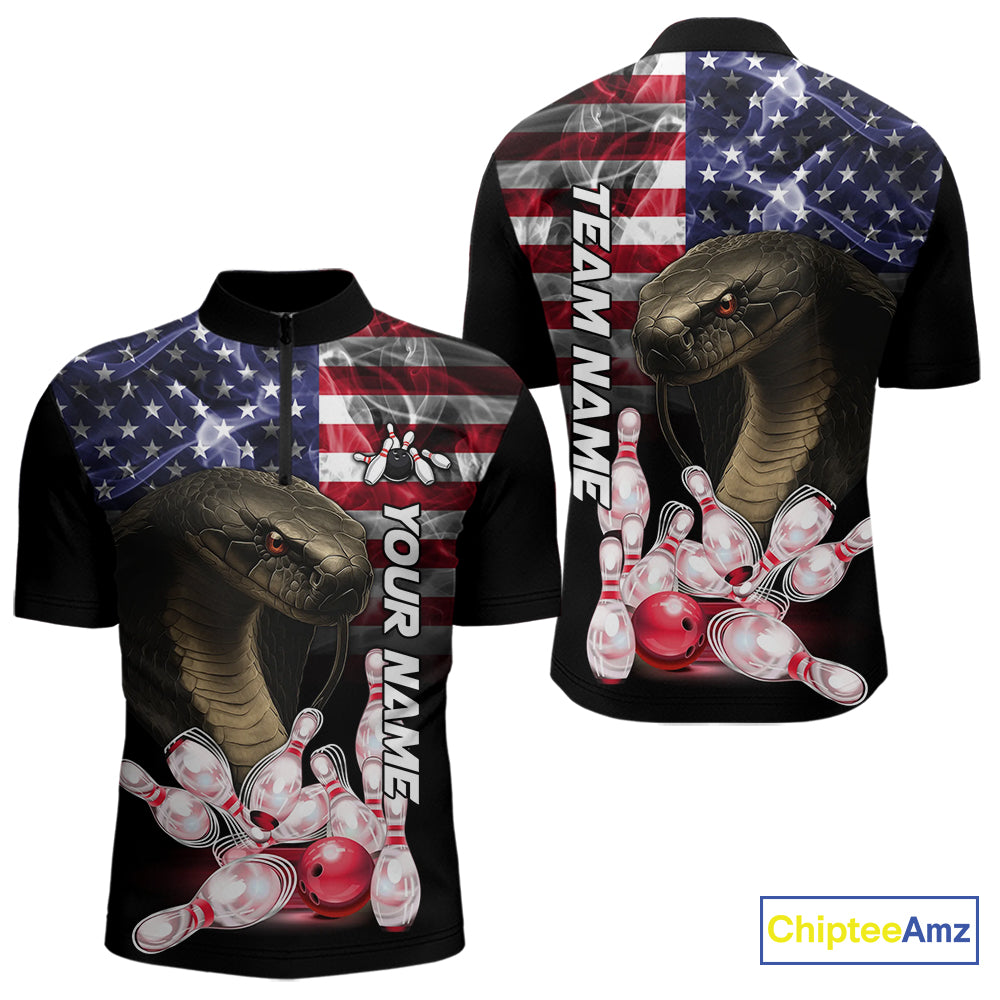 Smoke American Flag Cobra Snake Bowling Shirts for Men Custom patriotic Team Bowling jerseys NQS10286