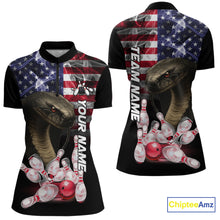 Load image into Gallery viewer, Smoke American Flag Cobra Snake Bowling Shirts For Women Custom patriotic Team Bowling jerseys NQS10286