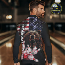 Load image into Gallery viewer, American Flag Bear Bowling Polo, Quarter Zip Shirts for Men Custom patriotic Team Bowling jerseys NQS10287