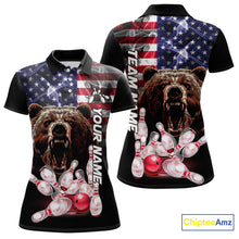 Load image into Gallery viewer, American Flag Bear Bowling Polo, Quarter Zip Shirts for Women Custom patriotic Team Bowling jerseys NQS10287
