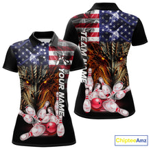 Load image into Gallery viewer, American Flag Dragon Bowling Polo, Quarter Zip Shirts for Women Custom patriotic Team Bowling jerseys NQS10288