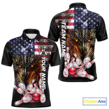 Load image into Gallery viewer, American Flag Dragon Bowling Polo, Quarter Zip Shirts for Men Custom patriotic Team Bowling jerseys NQS10288