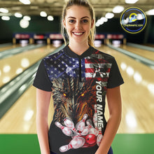 Load image into Gallery viewer, American Flag Dragon Bowling Polo, Quarter Zip Shirts for Women Custom patriotic Team Bowling jerseys NQS10288