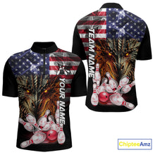 Load image into Gallery viewer, American Flag Dragon Bowling Polo, Quarter Zip Shirts for Men Custom patriotic Team Bowling jerseys NQS10288