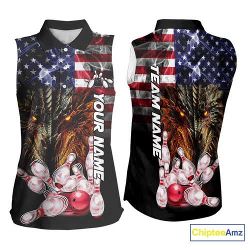 American Flag Dragon Bowling Sleeveless Polo shirt Custom patriotic Team Bowling jerseys NQS10288