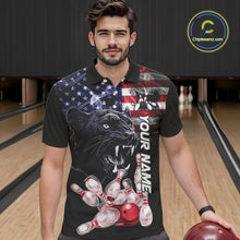 Load image into Gallery viewer, American Flag Panther Bowling Polo, Quarter Zip Shirts for Men Custom patriotic Team Bowling jerseys NQS10289