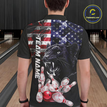 Load image into Gallery viewer, American Flag Panther Bowling Polo, Quarter Zip Shirts for Men Custom patriotic Team Bowling jerseys NQS10289