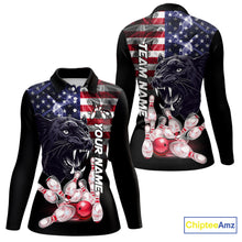Load image into Gallery viewer, American Flag Panther Bowling Polo, Quarter Zip Shirts for Women Custom patriotic Team Bowling jerseys NQS10289