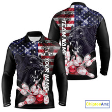 Load image into Gallery viewer, American Flag Panther Bowling Polo, Quarter Zip Shirts for Men Custom patriotic Team Bowling jerseys NQS10289