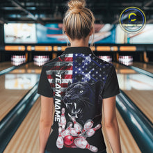 Load image into Gallery viewer, American Flag Panther Bowling Polo, Quarter Zip Shirts for Women Custom patriotic Team Bowling jerseys NQS10289