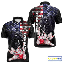 Load image into Gallery viewer, American Flag Panther Bowling Polo, Quarter Zip Shirts for Men Custom patriotic Team Bowling jerseys NQS10289