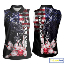 Load image into Gallery viewer, American Flag Panther Bowling Sleeveless Polo shirt Custom patriotic Team Bowling jerseys NQS10289
