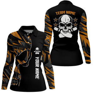 Orange camo black Bowling polo shirts for women custom team Skull Bowling, ladies team bowling jerseys NQS6184