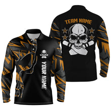 Load image into Gallery viewer, Orange camo black Bowling polo shirts for men custom team name Skull Bowling, team bowling shirts NQS6184