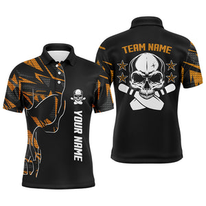 Orange camo black Bowling polo shirts for men custom team name Skull Bowling, team bowling shirts NQS6184