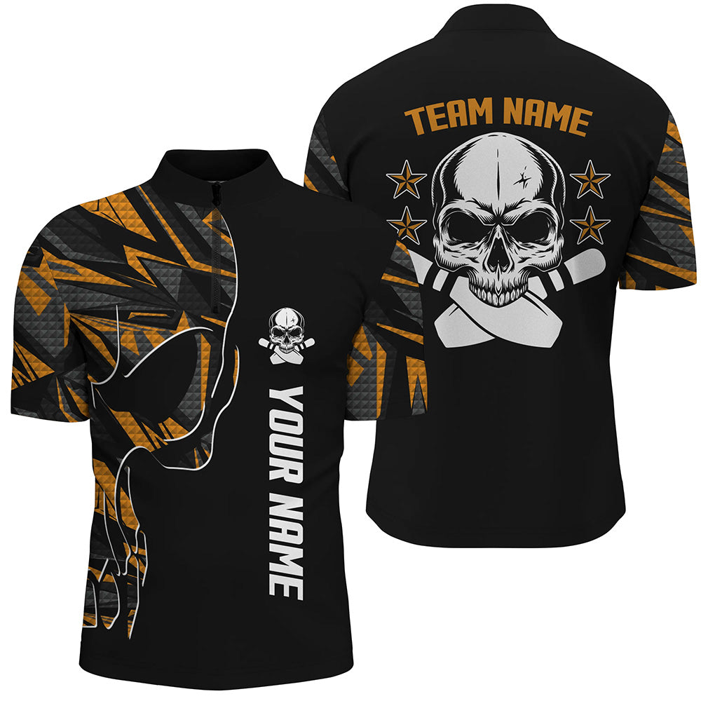 Orange camo black Bowling Quarter Zip shirts for men custom team Skull Bowling, team bowling jerseys NQS6184