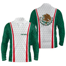 Load image into Gallery viewer, Mens golf polo shirt custom name Mexican flag white golf shirt, mens patriotic polo shirts NQS6186