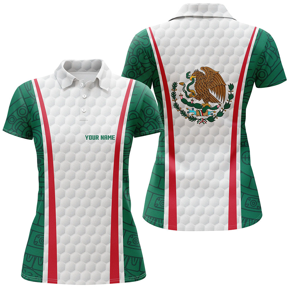 Women golf polo shirt custom name Mexican flag white golf shirt, womens patriotic polo shirts NQS6186