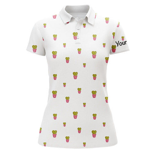 Personalized cute cactus white pattern Women golf polo shirts custom cactus golf shirt, golfer gifts NQS8320