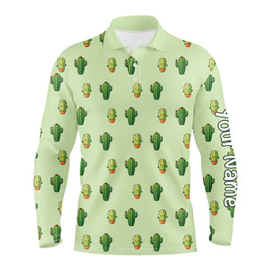 Personalized Green Cactus In Pot pattern mens golf polo shirts custom cactus golf shirt, golfer gifts NQS8322