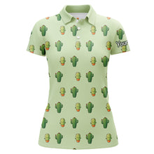 Load image into Gallery viewer, Personalized Green Cactus In Pot pattern Women golf polo shirts custom cactus golf shirt, golfer gifts NQS8322