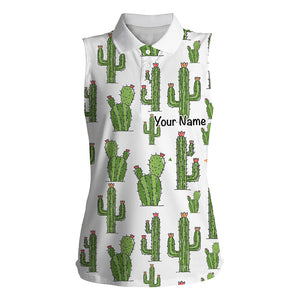 Personalized Funny Cactus pattern Women sleeveless polo shirt custom cactus golf shirt, golfer gifts NQS8323