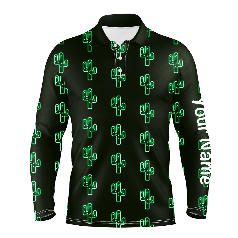 Personalized Green neon Cactus pattern mens golf polo shirts custom cactus golf shirt, golfer gifts NQS8324